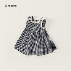邦選夏季童裝韓版女童格子黑白方領連衣裙小童DXQ7299