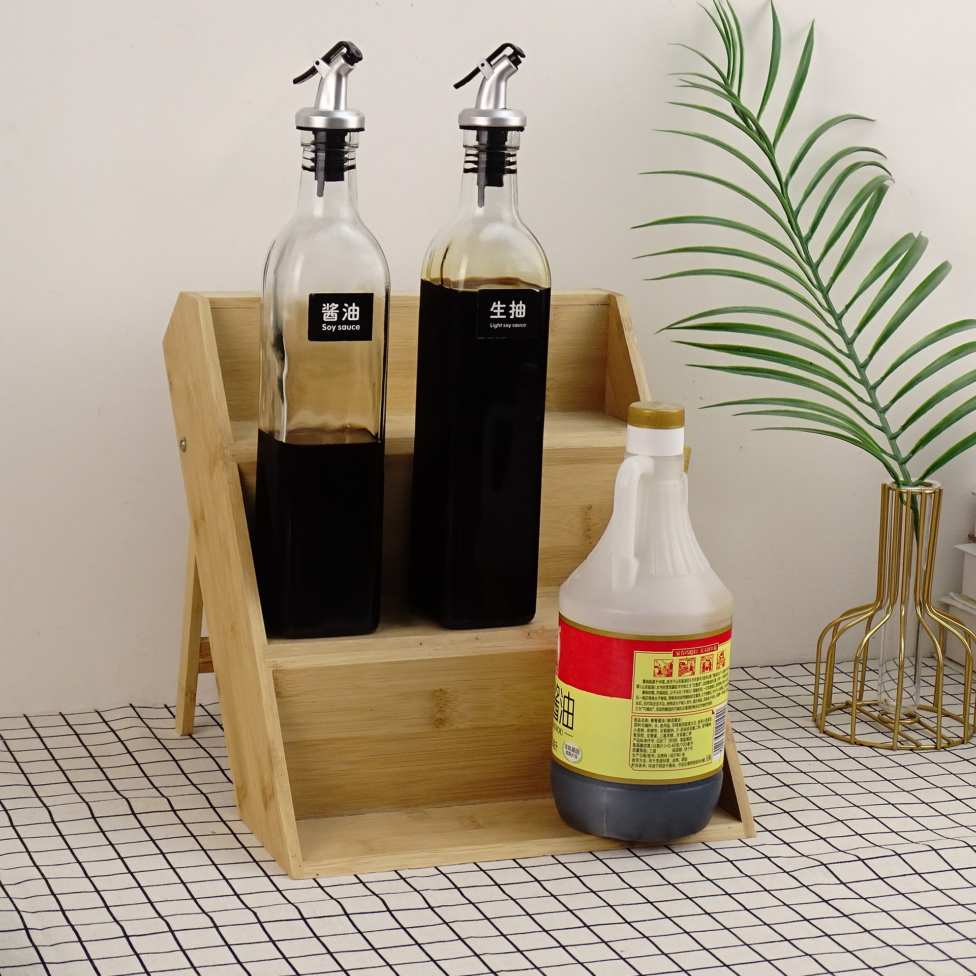 Bamboo seasoning bottle storage rack 3 -layer wooden simple kitchen…