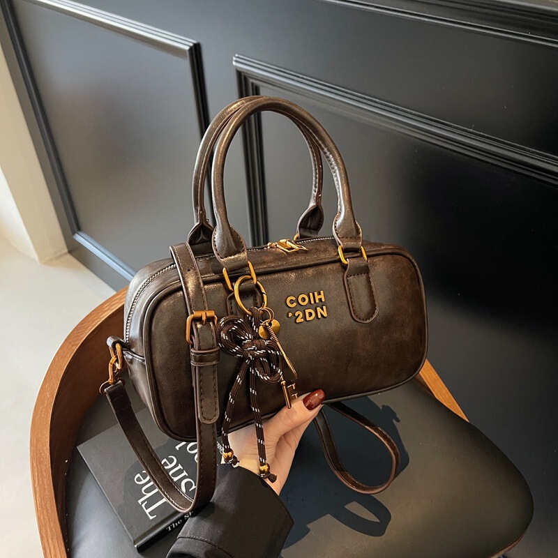 Cross-Border Portable Shoulder Bag Bowling Bag for Women Korean Niche Designer Style Retro Boston Bag Versatile Crossbody Bag