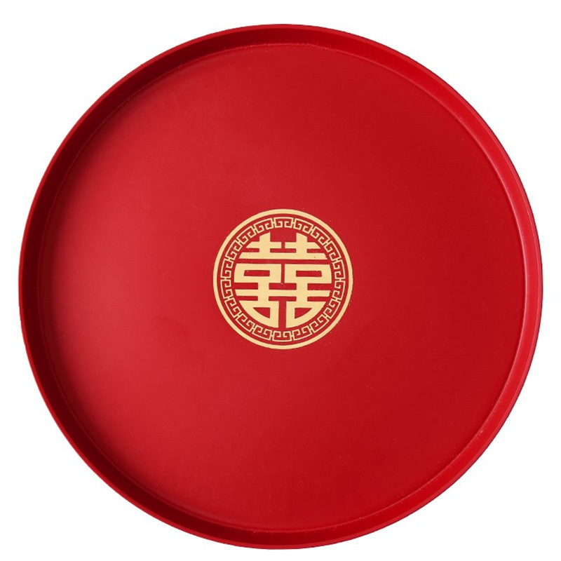 Platos de frutas de boda dulces platos de frutas secas rojos sala de estar mesa de té casera platos de frutas redondos brindis bandeja de plástico