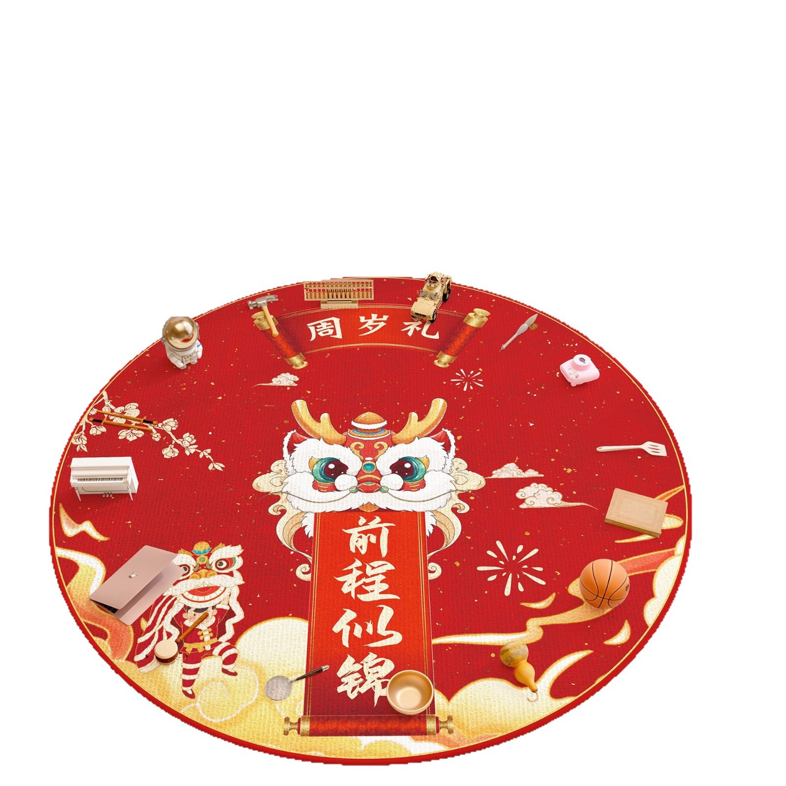 Casi alfombra de un año alfombra de cumpleaños props de diseño dragón bebé raspar la alfombra de la sala de estar para niños almohadilla redonda roja