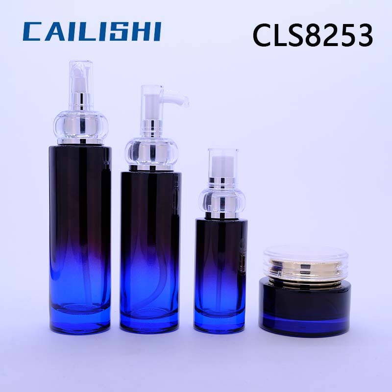 直圆厚底玻璃瓶大泵头亚克力盖子120ml化妆品包装护肤瓶套装瓶