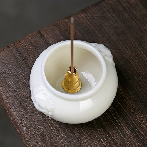 Bamboo ash hundred fortunes pot small incense burner household sandalwood incense burner wire incense holder incense stand indoor Zen style white porcelain incense burner