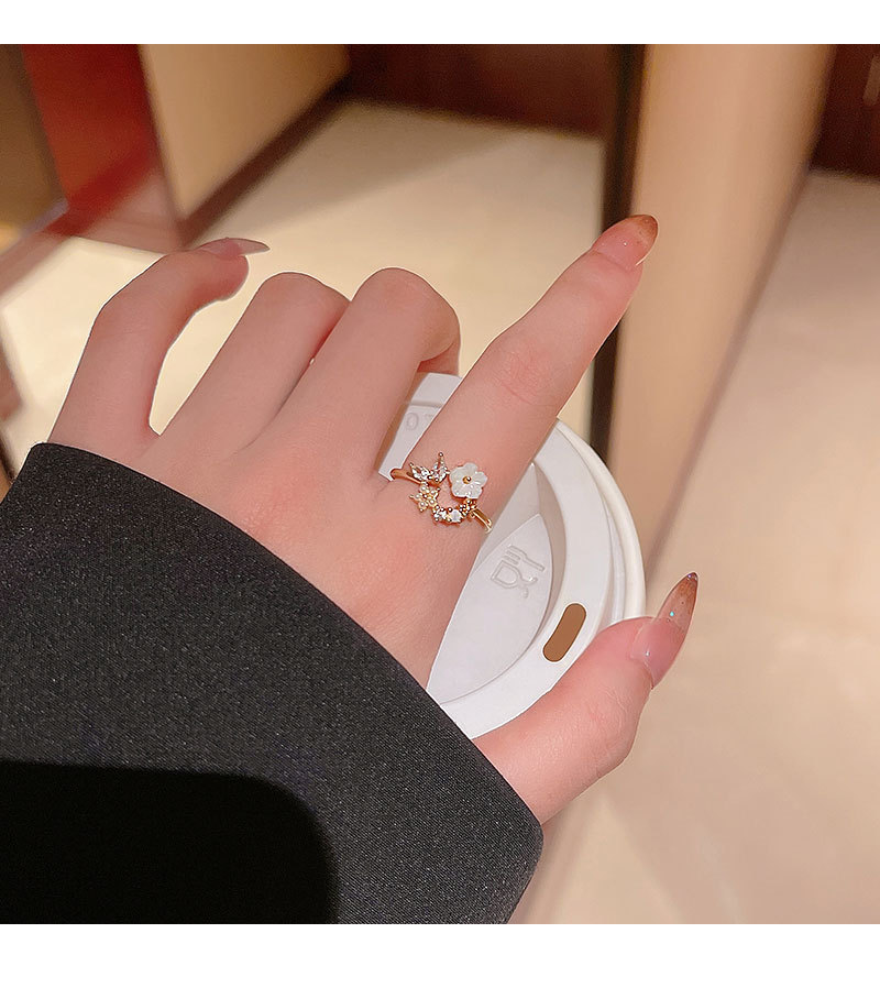 Fashion Flower Copper Plating Zircon Open Ring