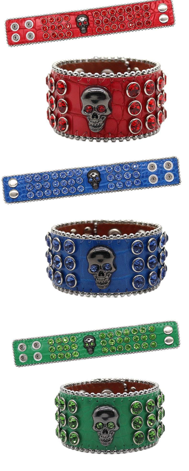 1 Piece Quantity Party, Street Occasion Pu Leather Material Punk Skull Rhinestones Pu Leather Bangles Halloween Wholesale