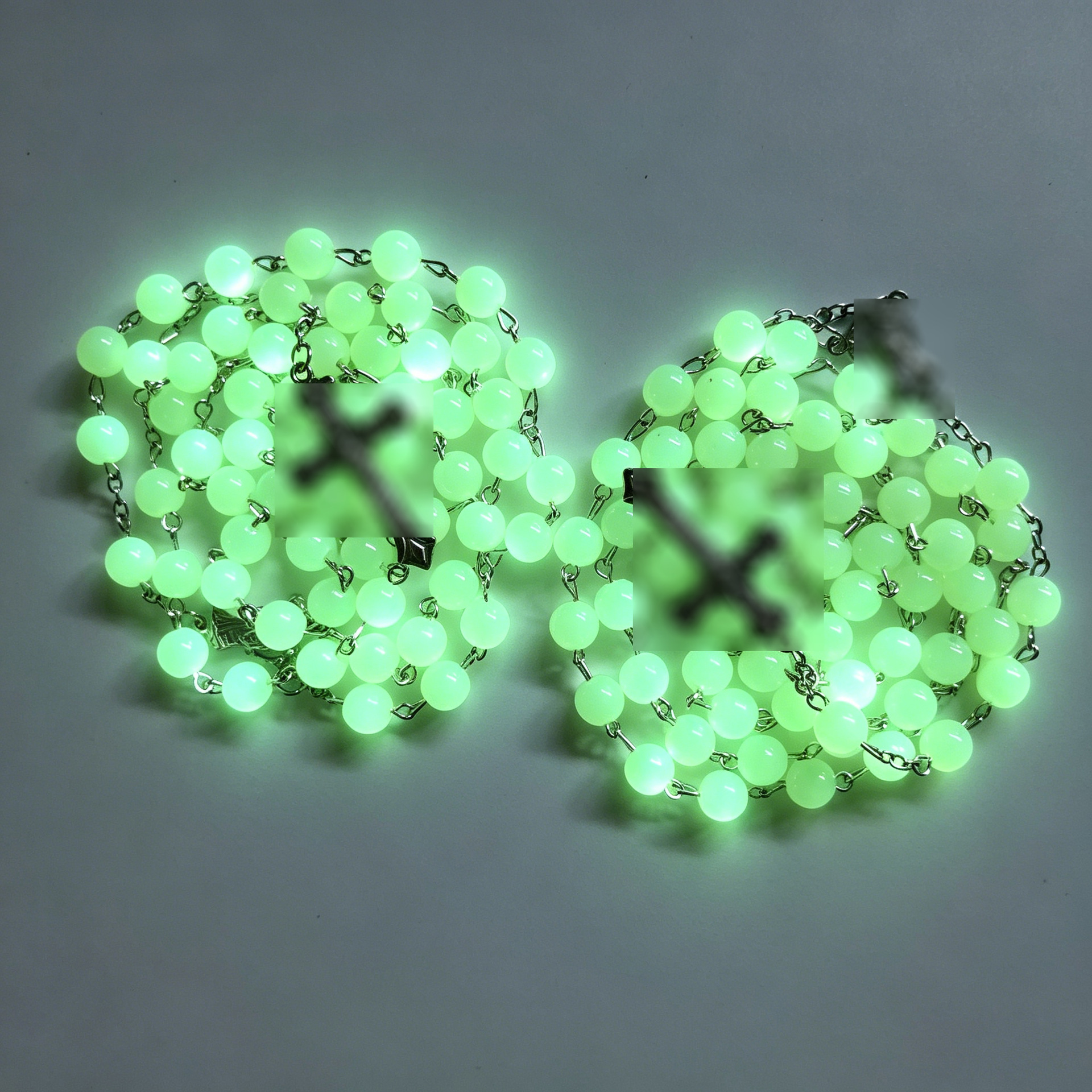 Foreign Trade Cross-Border Prayer Beads 8mm Luminous Round Beads Cross Necklace Beaded Sweater Chain for Men and Women
