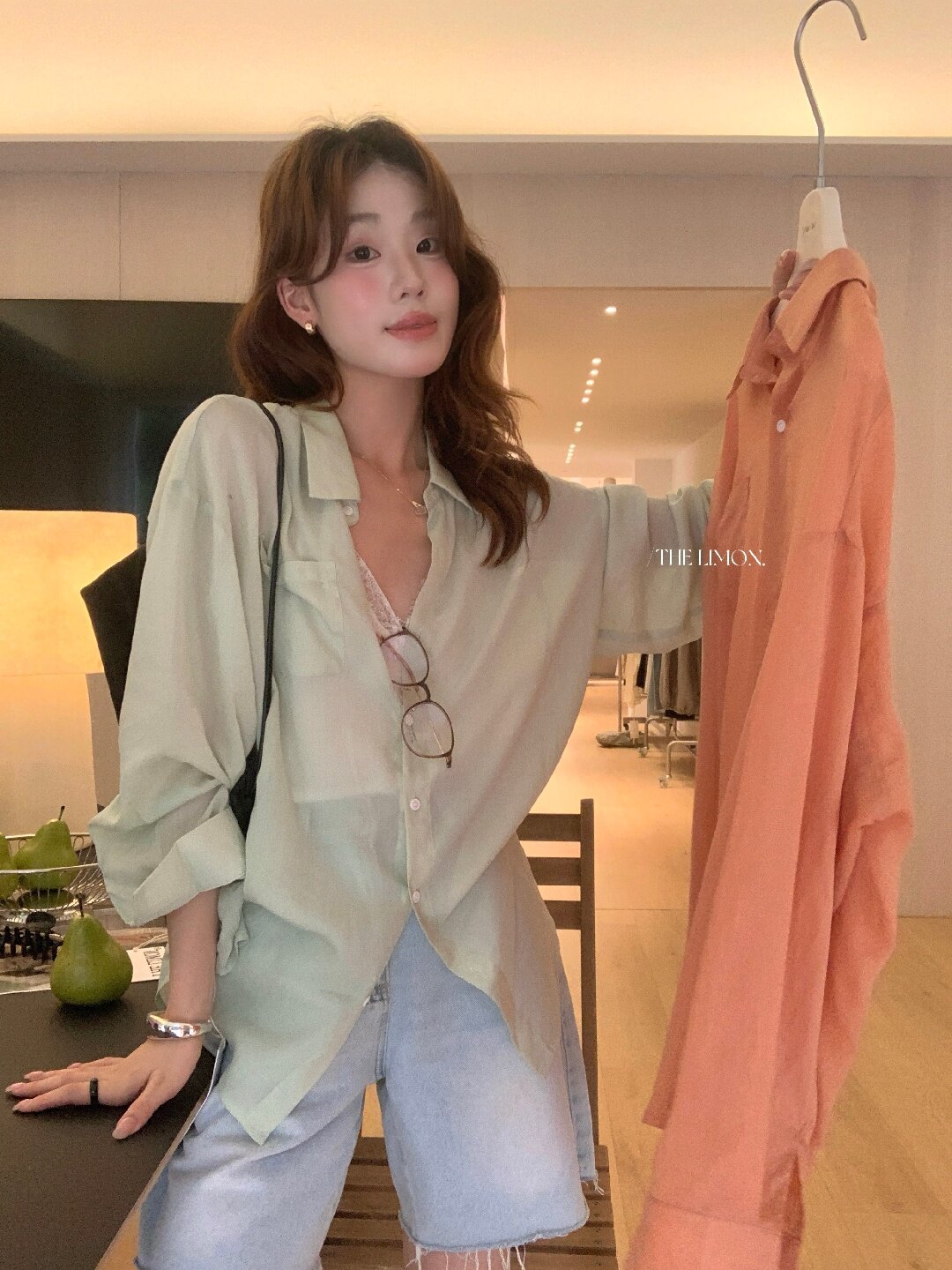 Áo sơ mi nữ tay dài chất liệu tencel phong cách lười biếng ấm áp — Vàng nhạt, xanh lam, Xanh lá cây nhạtcolor, màu hồng chi tiết 24