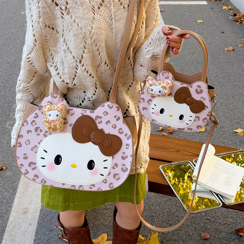 Kitty Apple Face Cat Handbag New Fashionable Leopard Print Shoulder Bag Fashionable Large Capacity Multi-Purpose Backpack Shoulders