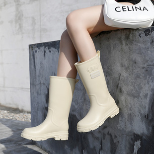 New Thick Bottom Rain Boots Women's Outer Wear High Boots Round Toe Waterproof Non-slip Water Boots Adult Rain Boots