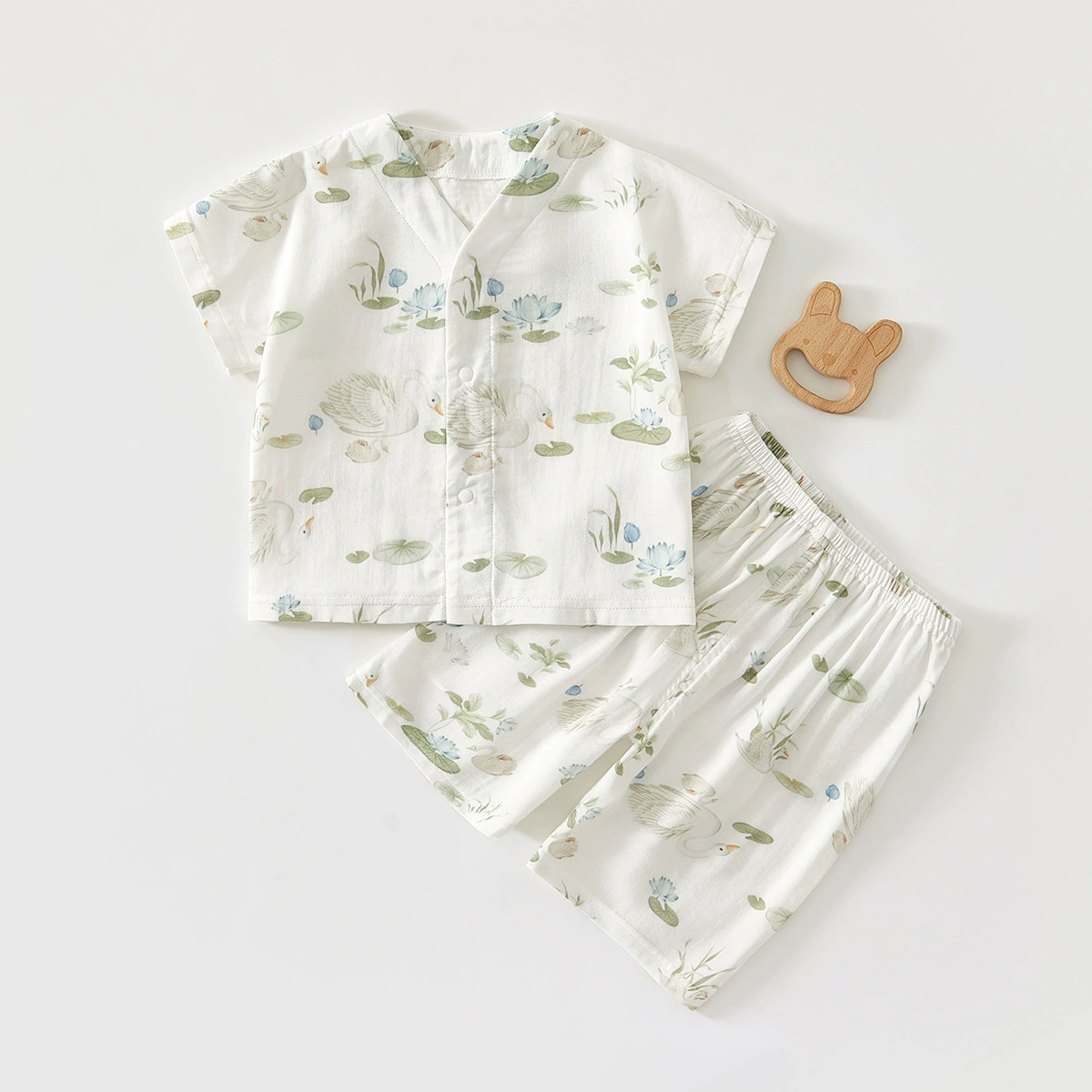 Children's split summer thin set, gauze pijama, with short sleeve