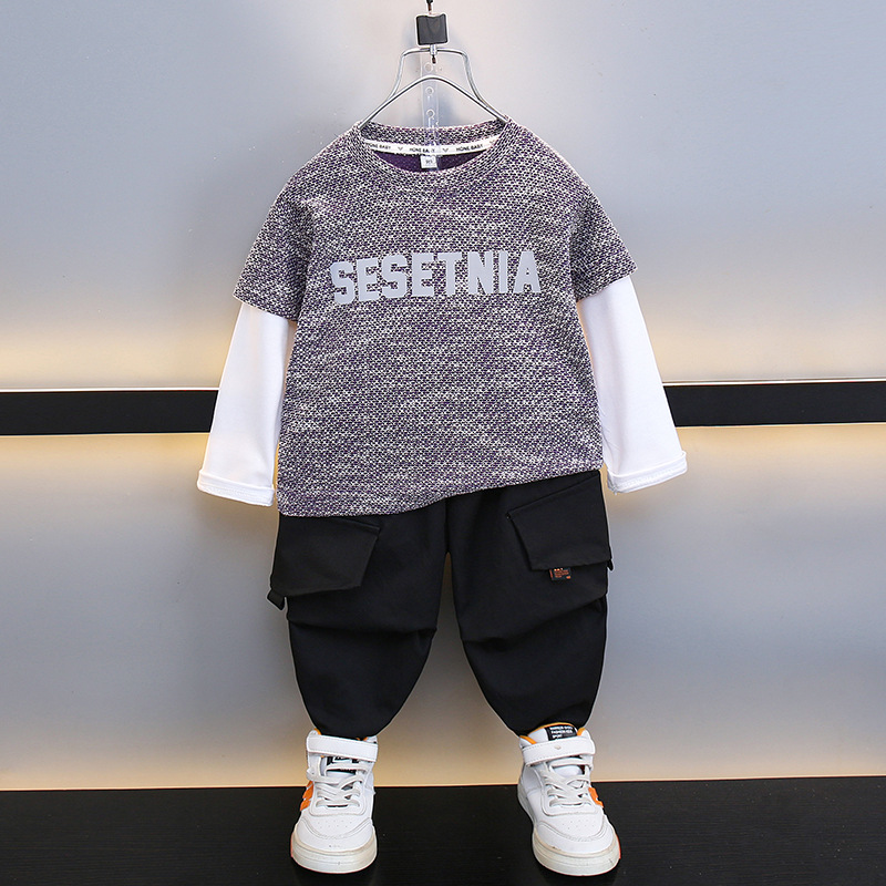6136 Traje de otoño para niños Estilo occidental 2024 Nueva ropa para niños Ropa deportiva de otoño Dos suéteres casuales para niños Tendencia