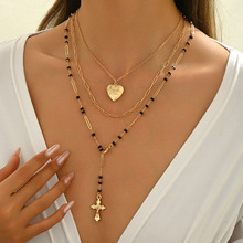 欧美跨境饰品桃心相框盒复古十字架项链女时尚百搭合金锁骨链项饰