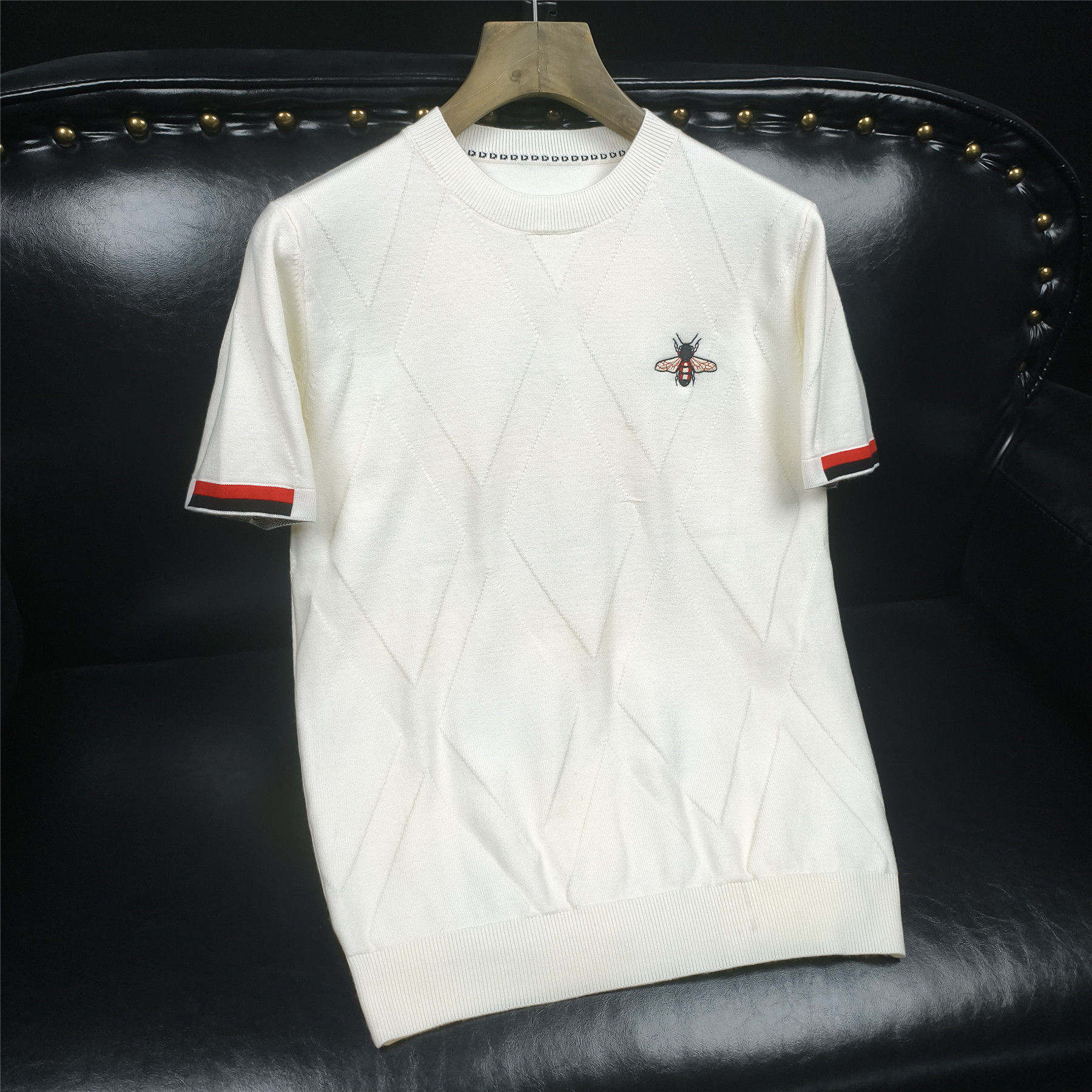 2025 Autumn/Winter New European Style Trendy Sweater Men's Round Neck Knitwear Short Sleeve Base Shirt