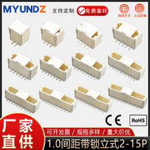1.0间距带锁立式针座连接器母座端子座接插件2P-15贴片端子耐高温