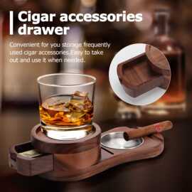 木制雪茄烟灰缸美式复古威士忌酒托收纳抽屉雪茄架雪茄剪套装