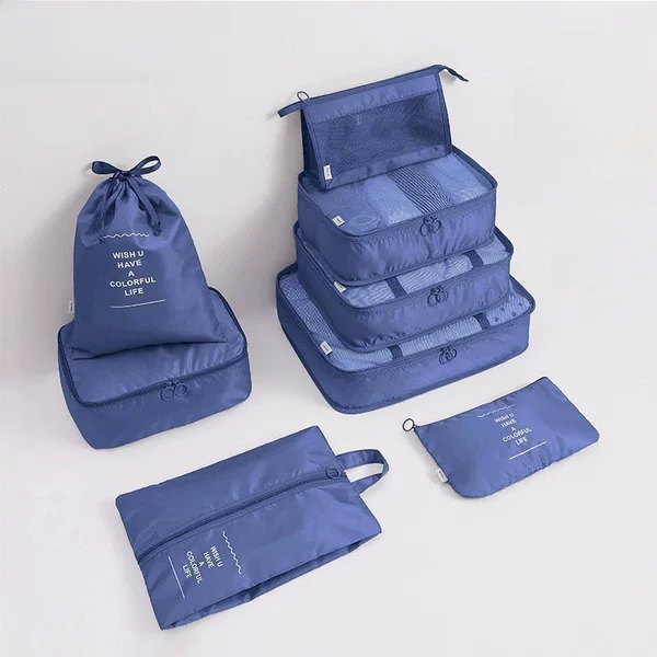 Twill Travel Storage Bag Eight-Piece Set Suitcase Clothing Classification Organizer Travel Storage Bag Set Eight-Piece Set