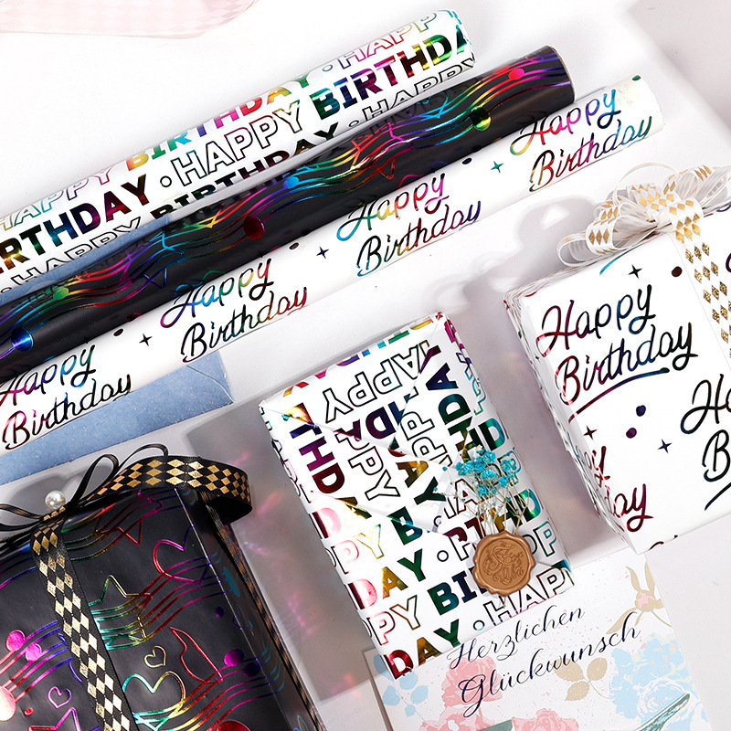 Papel de regalo de la fiesta de cumpleaños feliz de Amazon Día de San Valentín colorido dorado decoración caja de regalo traje de papel de regalo