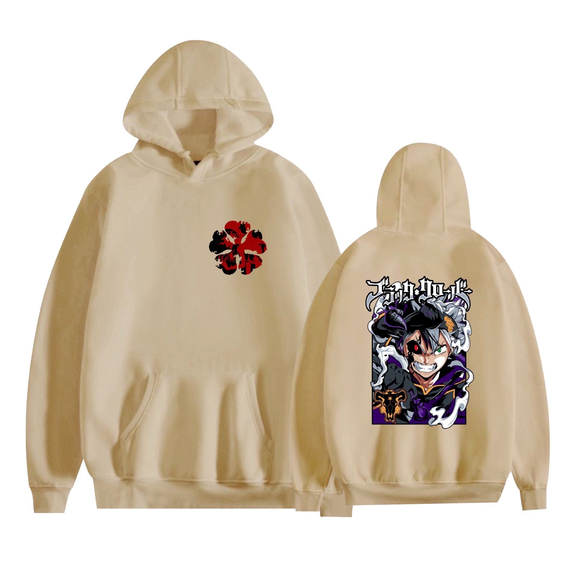 Trébol de cuatro hojas negro nuevo transfronterizo Black Clover animación periféricos hombres y mujeres suéter con capucha suelto casual