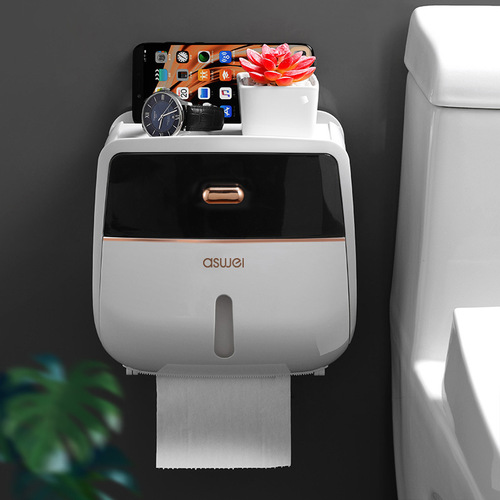 Bathroom tissue box toilet paper bathroom storage rack household punch-free waterproof paper box roll paper tube wall hanging paper tube