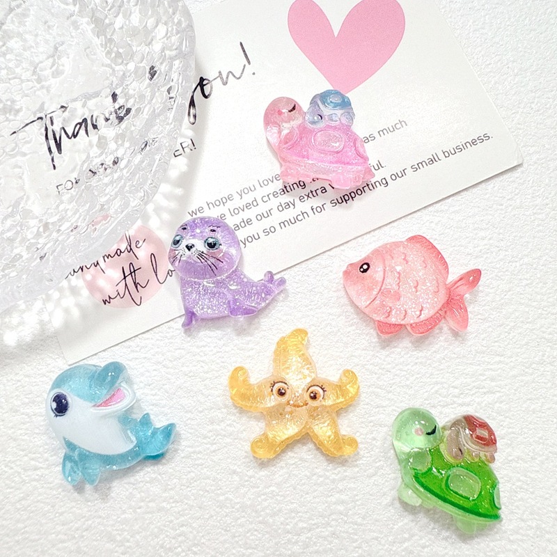 漫画クリスタルスパンコール海洋動物カメヒトデイルカ樹脂アクセサリー diy 手作りヘアピン靴花卸売|undefined
