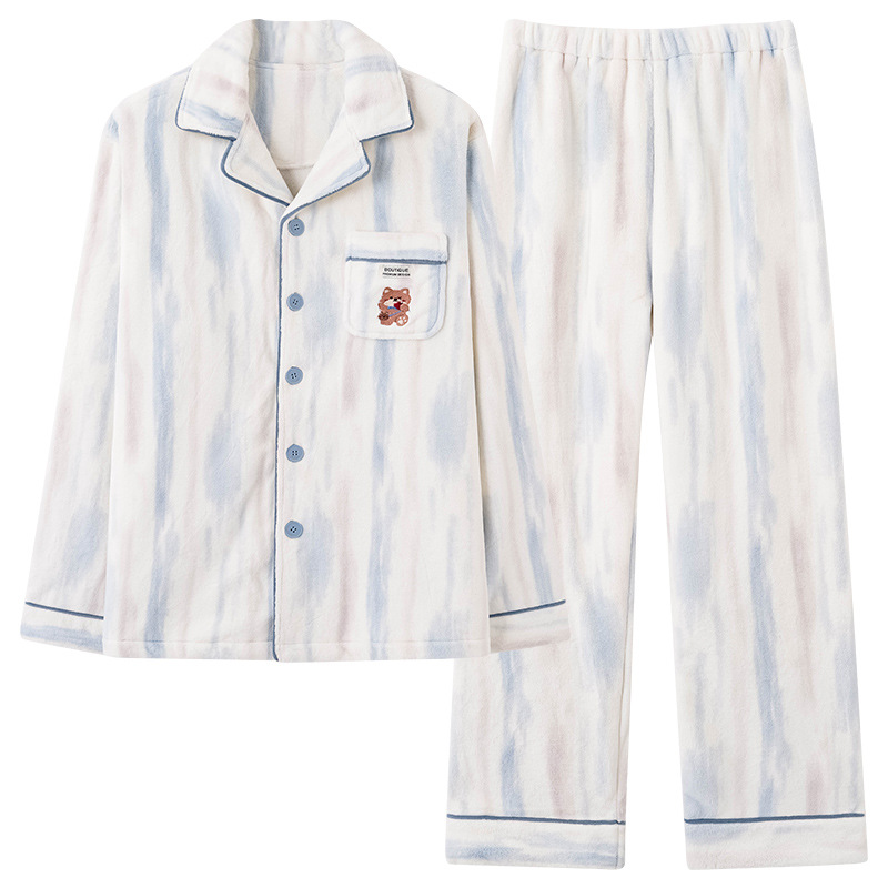Pijama de pareja de coral de veludo de coral de cautiverio y invierno de veludo de franela gruesa se puede usar con un conjunto de cardigan.