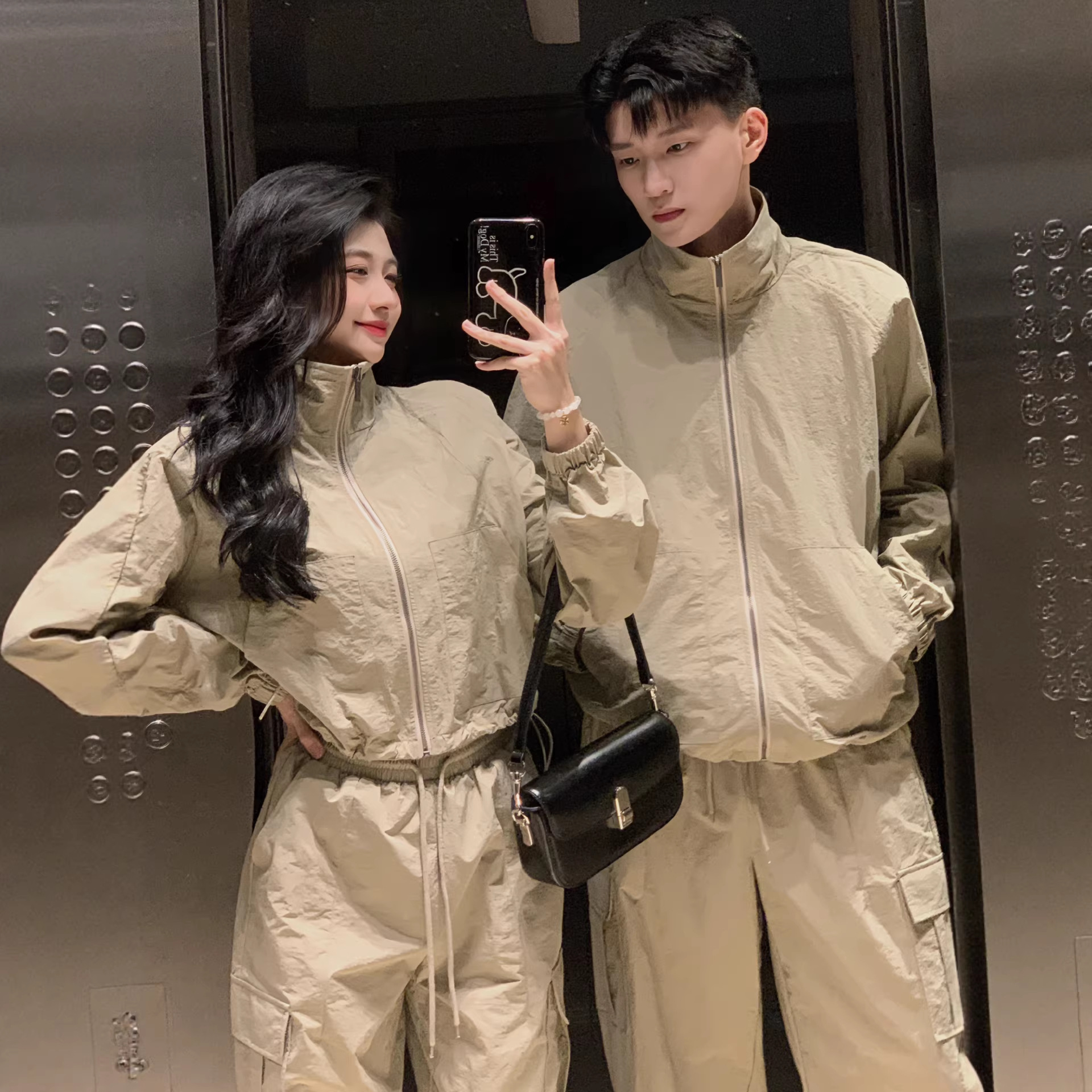 Fashionable Couple Outfits for Spring and Autumn, High-End Casual Sports Versatile Loose Stand-Collar Jackets, Sports Class Uniform Sets