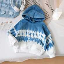 手工扎染男女童秋装长袖连帽卫衣春秋装新款中大男童装兜袋上衣