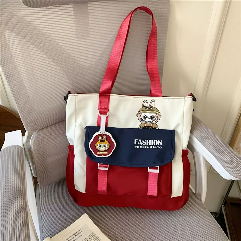 通勤大容量帆布托特包女百搭新款单肩包外出手提大学生上课斜挎包