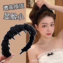 超仙网纱褶皱发箍女日常外戴蓬松高颅顶发卡带齿防滑压发头箍头饰