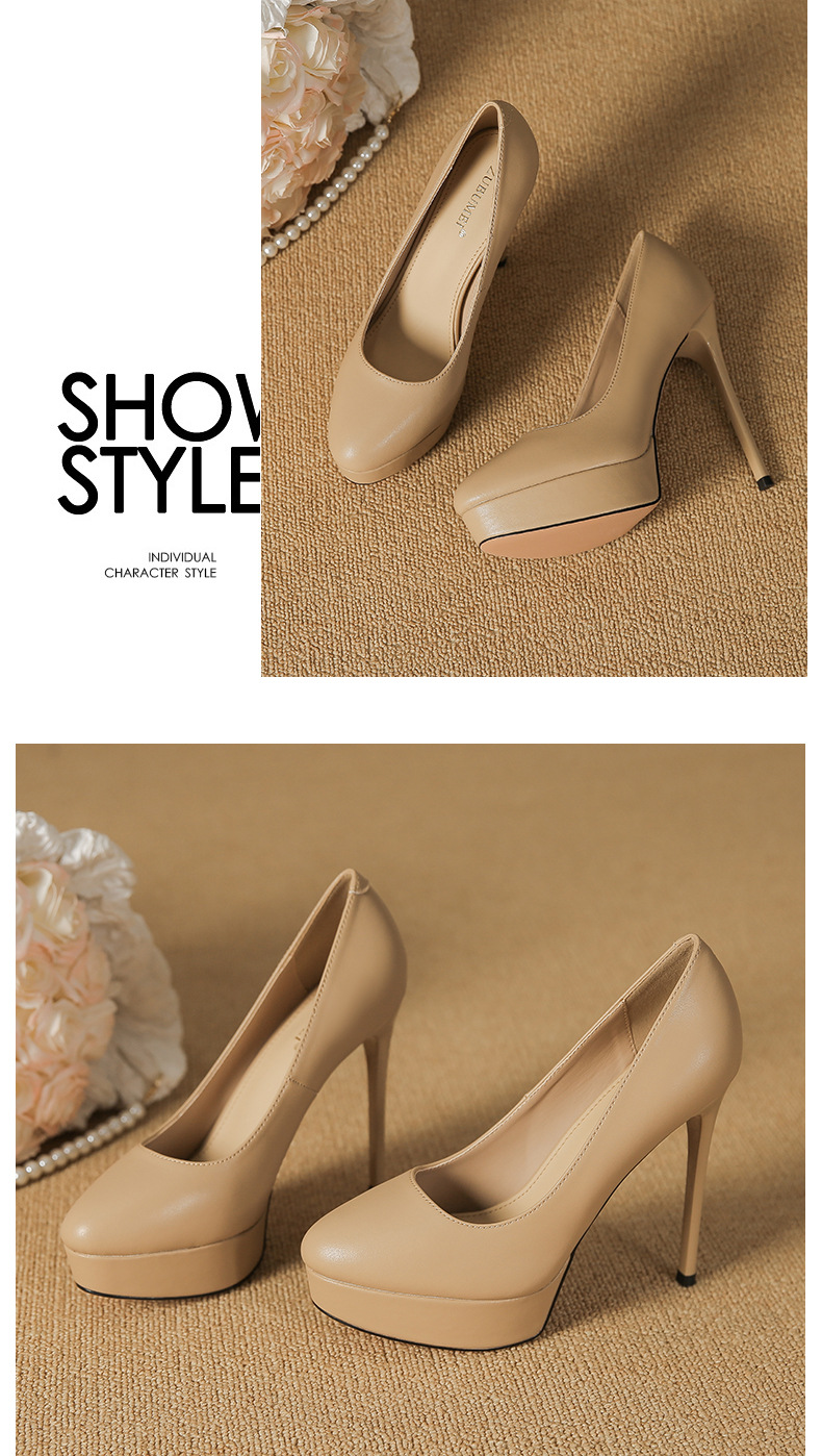 Giày cao gót nữ đế xuồng mũi tròn, gót nhọn 12 cm — Màu nude-12cm chi tiết 9