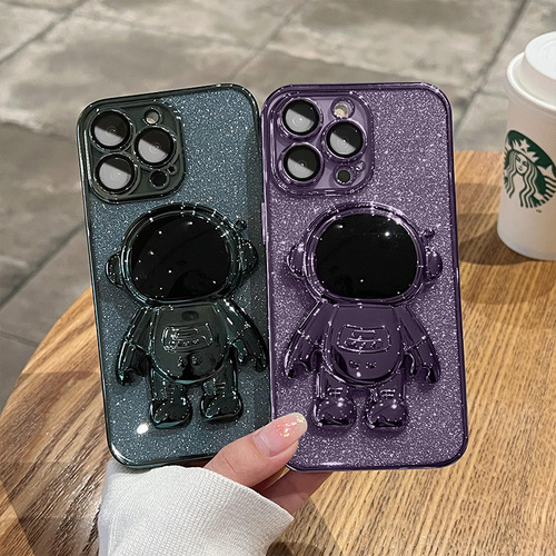 Suitable for iPhone 14 Promax glitter astronaut mobile phone case Apple 15 all-inclusive electroplated silicone 13 high-end