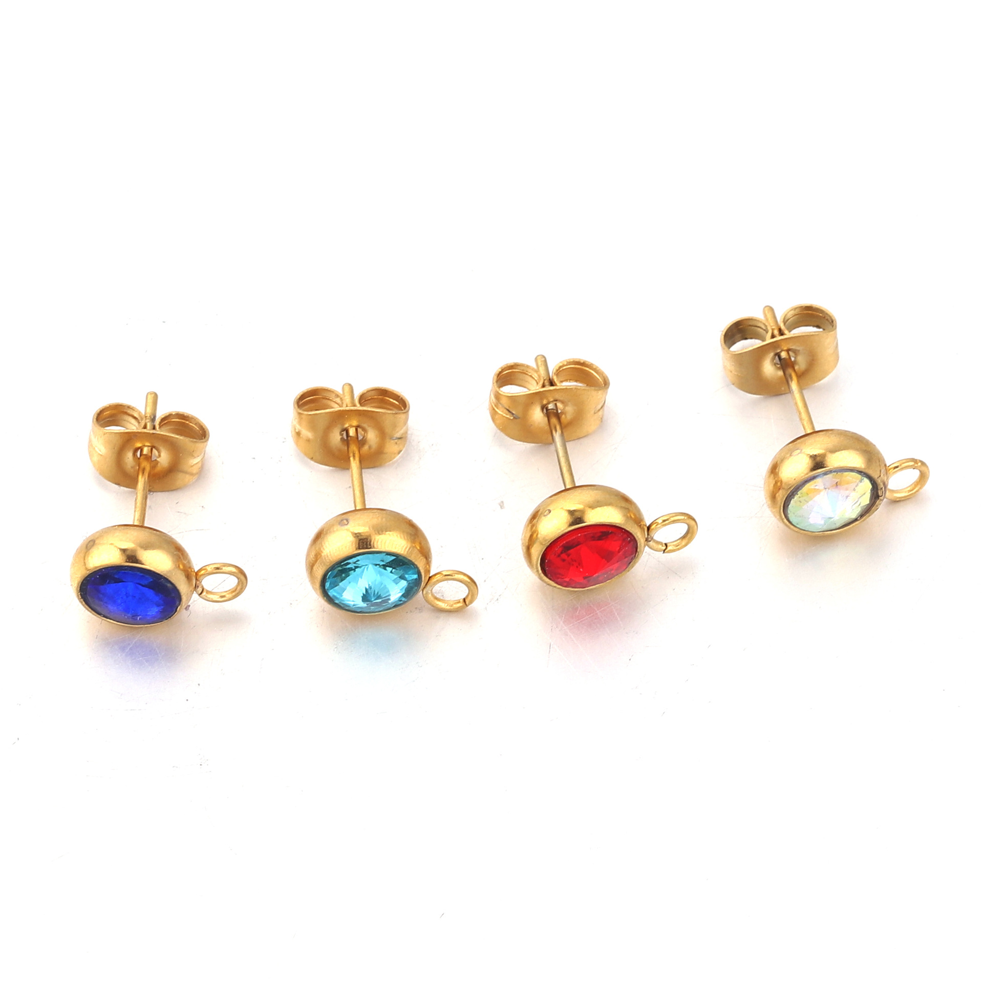 Pendientes de acero inoxidable accesorios de 7mm cuentas redondas con pendientes de anillo cabeza redonda PIN de oreja con apertura colgante accesorios de pendientes de DIY