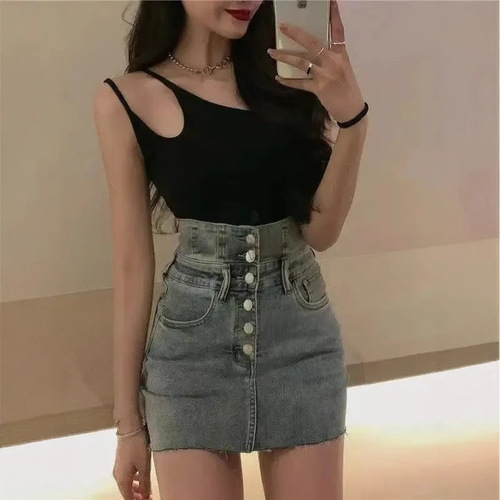 Lady's A-line mini skirt denim 2025 spring and autumn small design sense slimming bustle skirt trendy short skirt