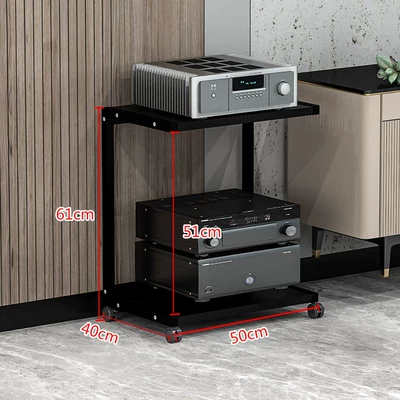 Rack, Audio Speaker Cabinet, Electric car big tripod - 2-tier-elevated-b-style-black-black-walnut-25mm-board-thickness