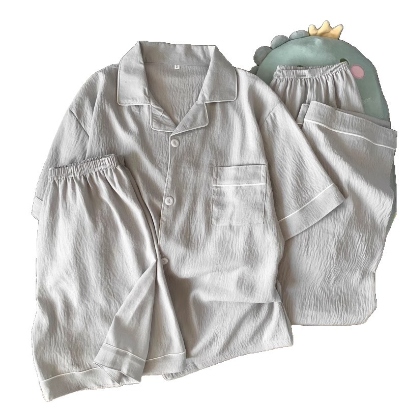 Pijamas de hombre de hilo de algodón puro de nubes, manga corta de verano, color sólido simple, sensación de alta gama, ropa de hogar de tres piezas