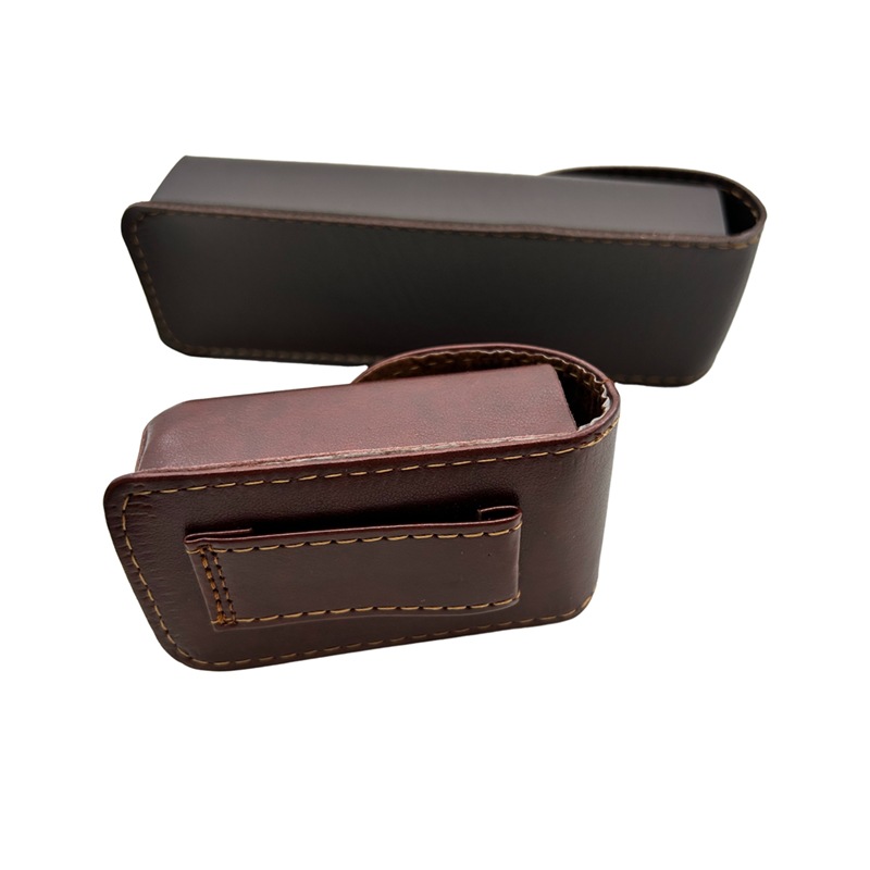 長款摺疊老花眼鏡盒男女便攜皮質可穿皮帶老花鏡磁鐵鏡盒小巧抗壓