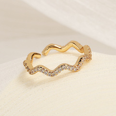 Live Stream Light Luxury Wave Diamond Inlaid Ring for Women, Simple Personality Water Wave Pattern Open Finger Jewelry