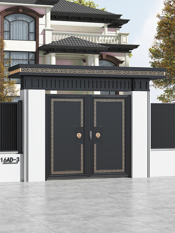 New Chinese Style Carved Gate Villa Courtyard Gate Aluminum Alloy Gate Outdoor Self-Built House Double Door Garden Fence