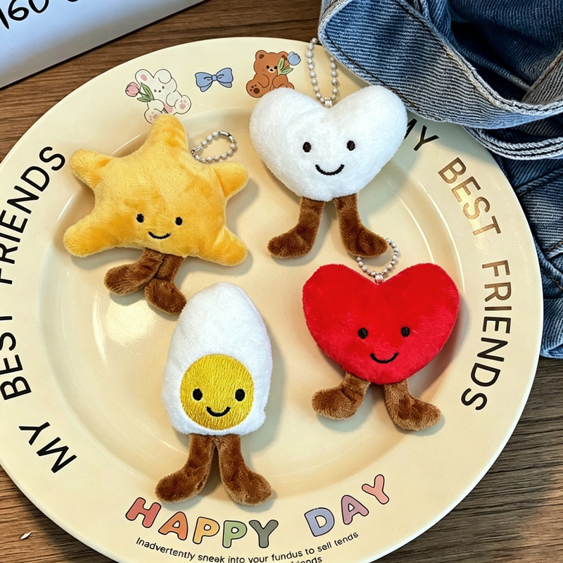 Cute cartoon plush brooch smiley heart egg starfish pendant student backpack decoration accessory wholesale