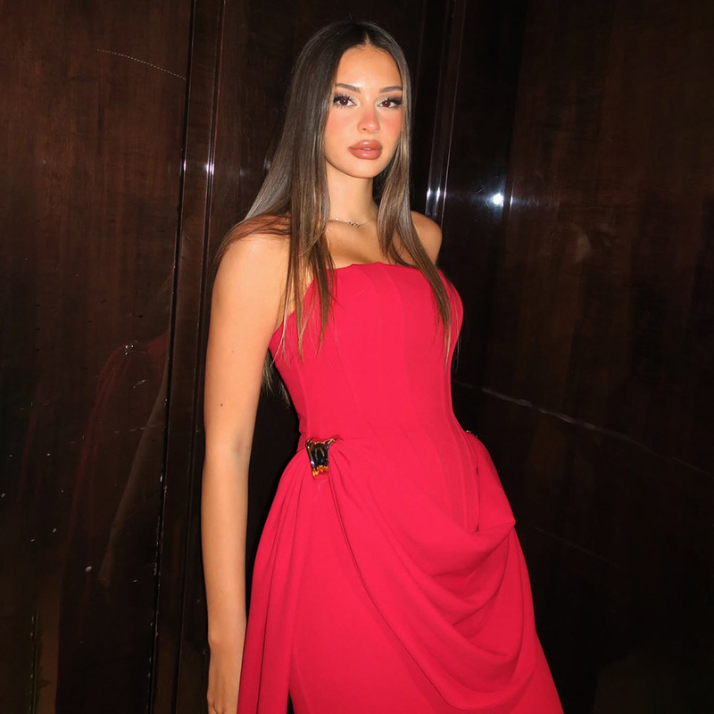 European and American Ins Accessible Luxury Wear Banquet Evening Dress Tube Top Long Skirt Sexy Slim Backless Ribbon Dress New Style