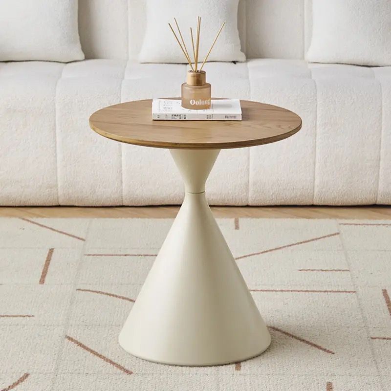 Mesa de té de madera sólida de viento de crema minimalista sala de estar doméstica pequeña casa moderna simple alta sensación redonda mesas de borde móviles