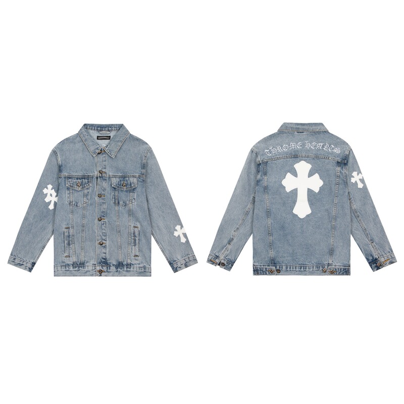 25Chrome Hearts Trendy Brand Crow Autumn and Winter New Style Denim Jacket with Cross on the Back