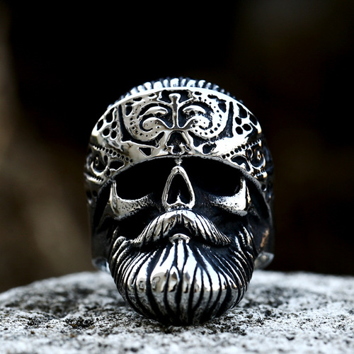 beier foreign trade retro bearded titanium steel ring wholesale punk style domineering stainless steel skull ring