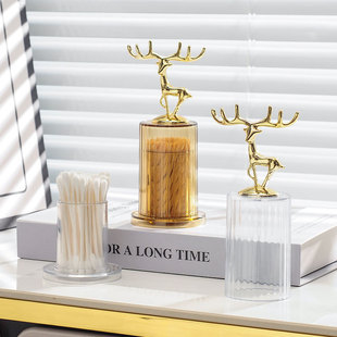 Ins Cute Deer Toothpick Box Household Personalized Creative Toothpick Tube Cotton Swab Jar Accessible Luxury Transparent Plastic Storage Box