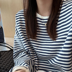 撞色条纹ins风宽松圆领卫衣长袖女2025秋季韩系松弛感百搭T恤上衣