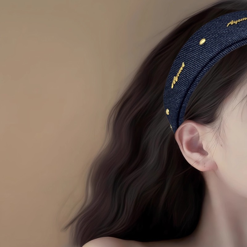 苏黎假期~博主风格牛仔字母发箍女韩版气质ins风高颅顶头箍盘发器|undefined