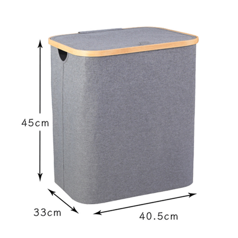 Cesta de ropa sucia transfronteriza con bolsillo interior con cubierta de bambú y madera plegable Cesta de almacenamiento de ropa sucia Cesta de ropa sucia