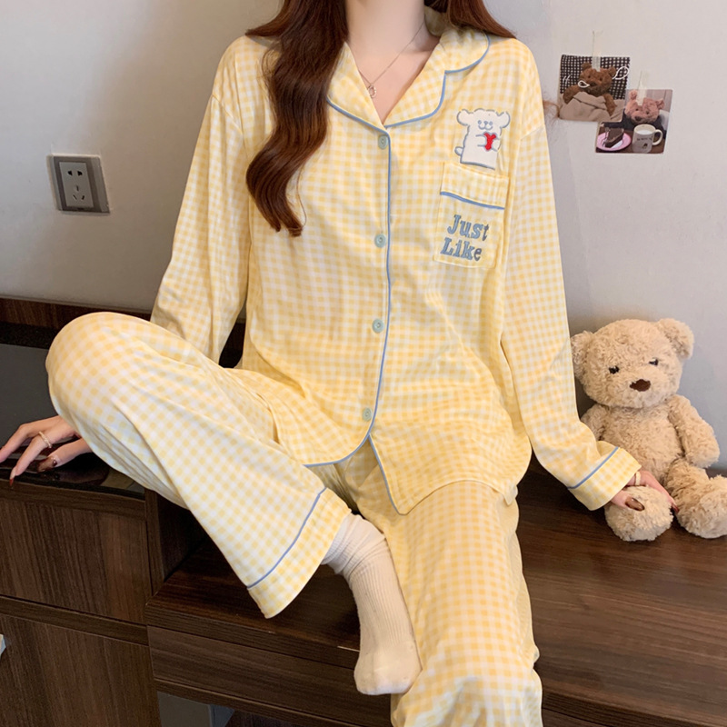 女性用パジャマ、秋の長袖セット、新しいお祝い干支年、かわいい漫画、甘いホームウェア、実物写真、卸売|undefined