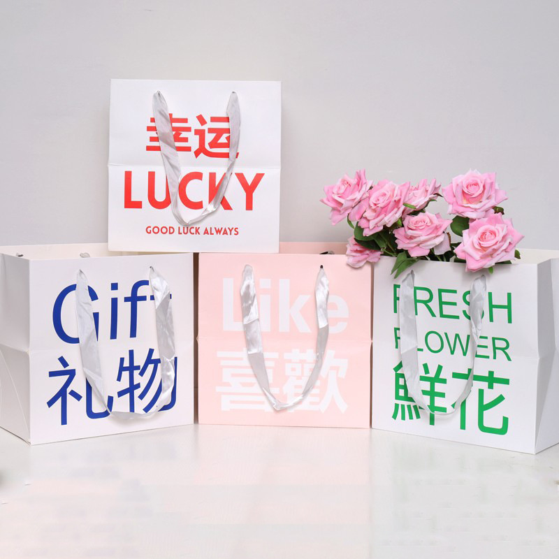 批发花店花艺资材礼物礼品袋加厚纸质手拎袋正方形鲜花花束手提袋