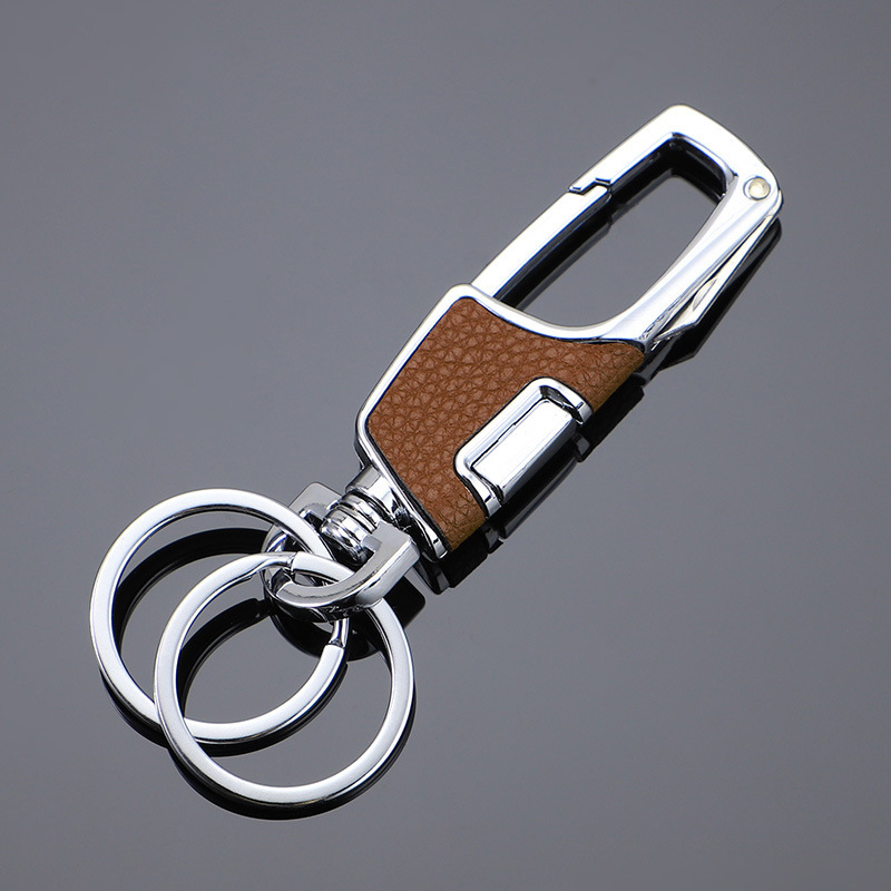 Llavero de coche con un clic colgante de doble anillo engrosamiento anti-pérdida metal creativo cinturón de hombre llavero al por mayor